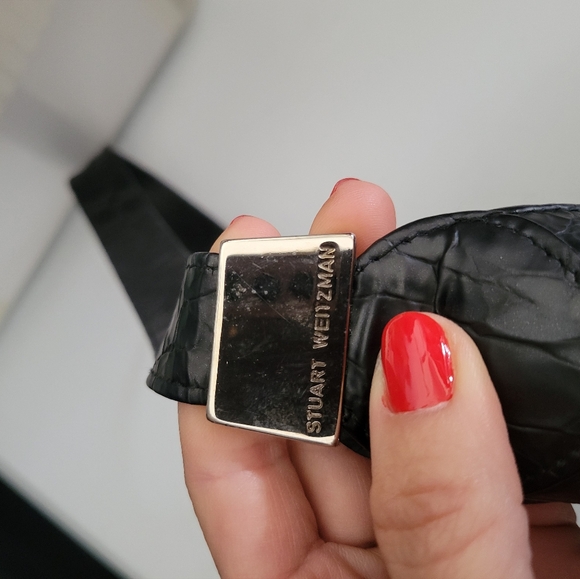 Y2K Stuart Weitzman Black Vegan Snakeskin Embossed Shoulder Bag/Purse - Picture 4 of 10